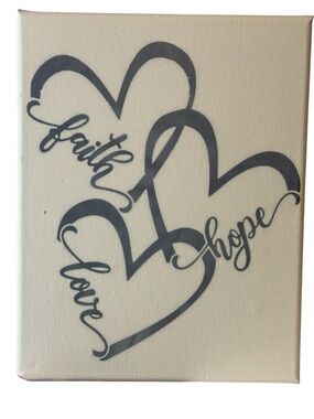 Faith Hope Love Wall Art Canvas - Gray on Cream